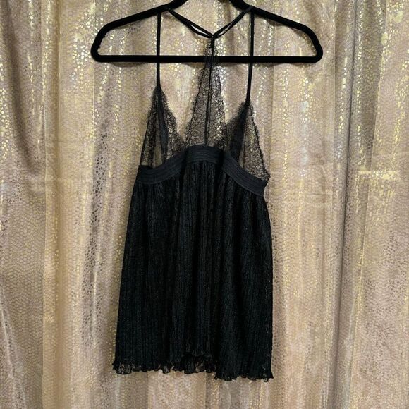 Victorias Secret Black Lace Goth Witchy Pleated Babydoll Nightie Med NWT - Picture 2 of 7
